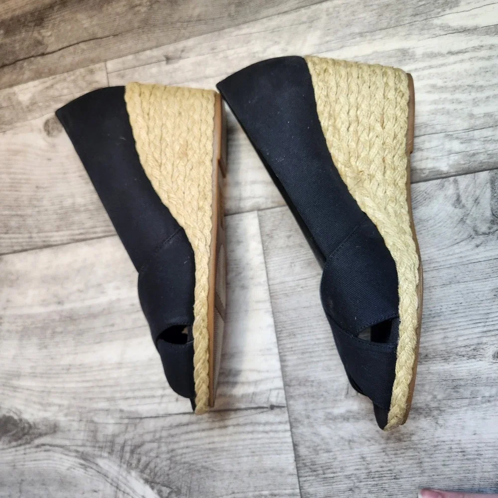 Chaps Dakoda Espadrille Wedge Women's Size 10 Black‎ Canvas Sandal Open Toe